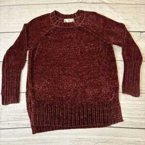 Pink Rose Women's Rust Chenille Knit Sweater Crewneck Ribbed Hem Size XS